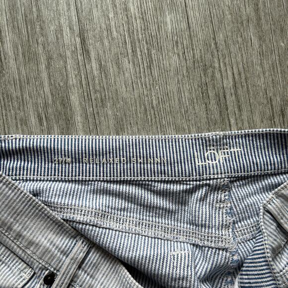 LOFT Blue/White Hickory/Railroad Stripe Distressed Relaxed Skinny Pants Sz 27/4 - Picture 10 of 11